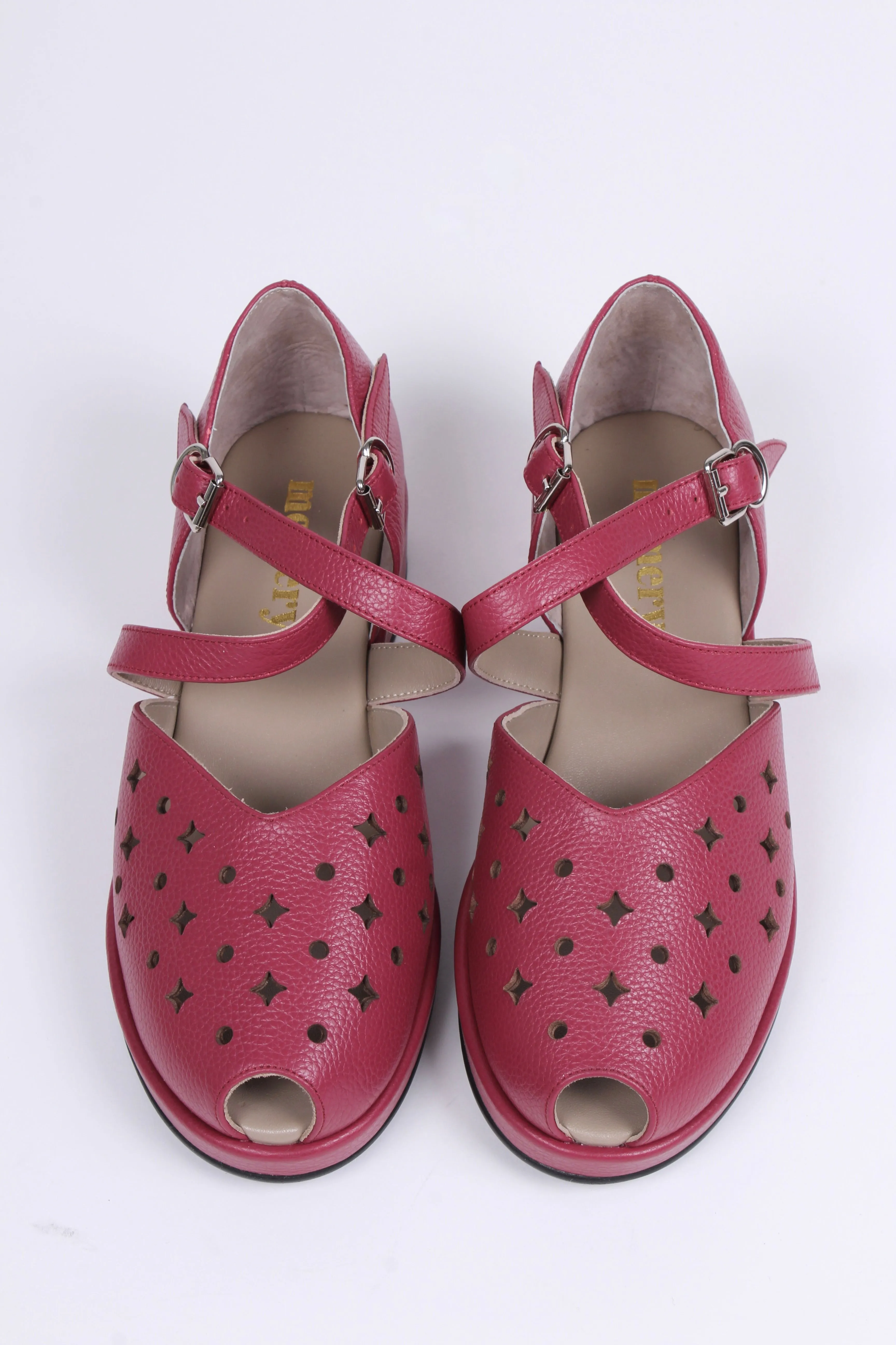 1940s style summer sandals /  wedges - Burgundy / Raspberry - Norma