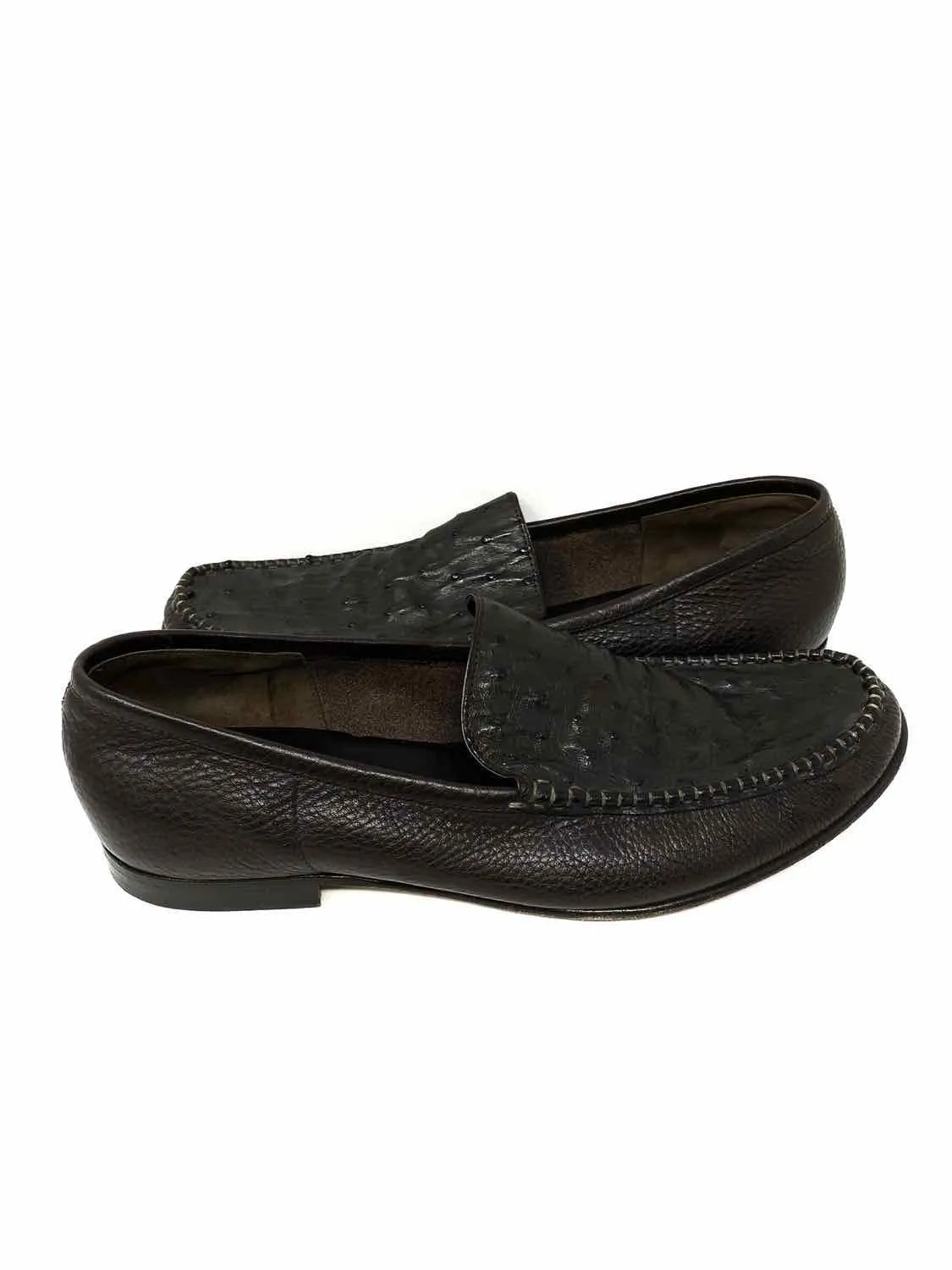 BALLY Ostritch Leather Men's Dark Brown Shoe Size 11 Loafers