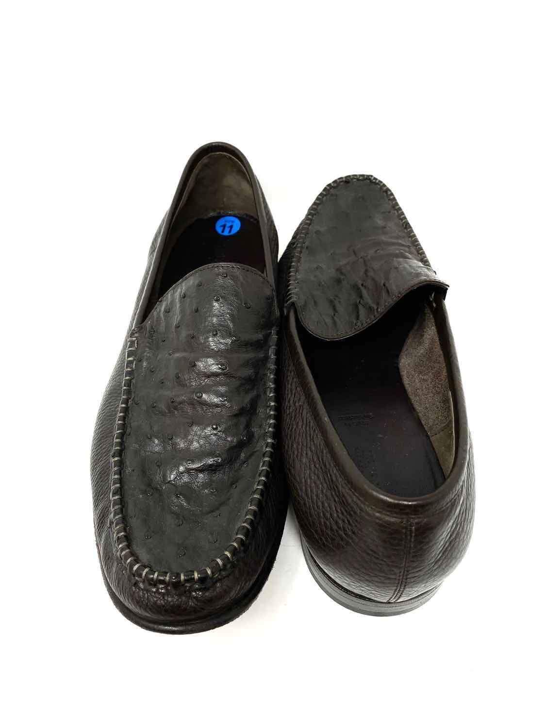 BALLY Ostritch Leather Men's Dark Brown Shoe Size 11 Loafers