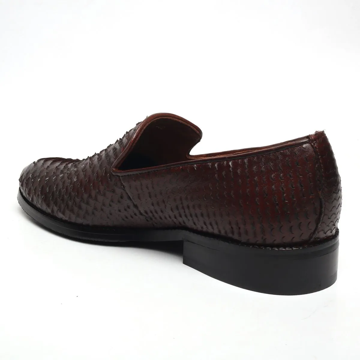 Brown Snake Scale Textured Leather Slip-on by BARESKIN