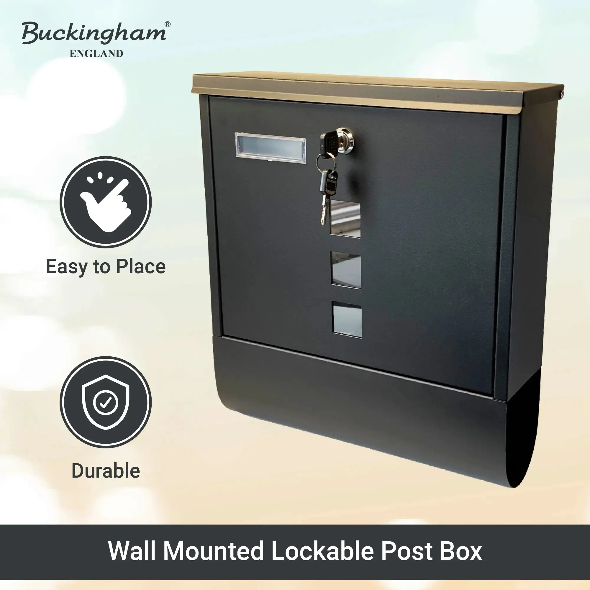 Buckingham Wall Mounted Large Steel Lockable Mail Box Post Letter Box Newspaper Slot Premium , Black
