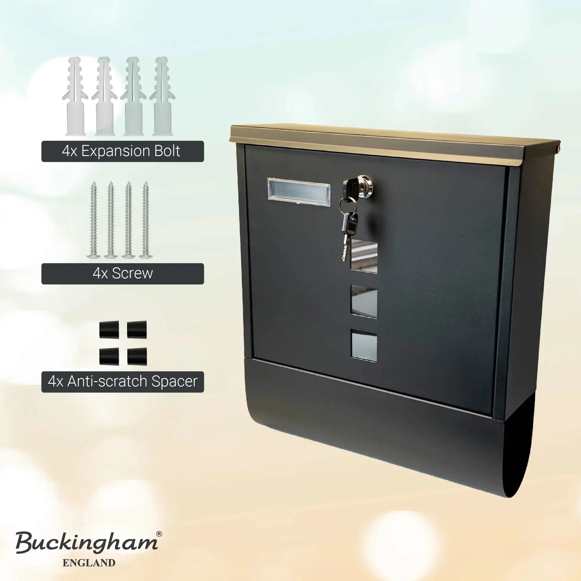 Buckingham Wall Mounted Large Steel Lockable Mail Box Post Letter Box Newspaper Slot Premium , Black