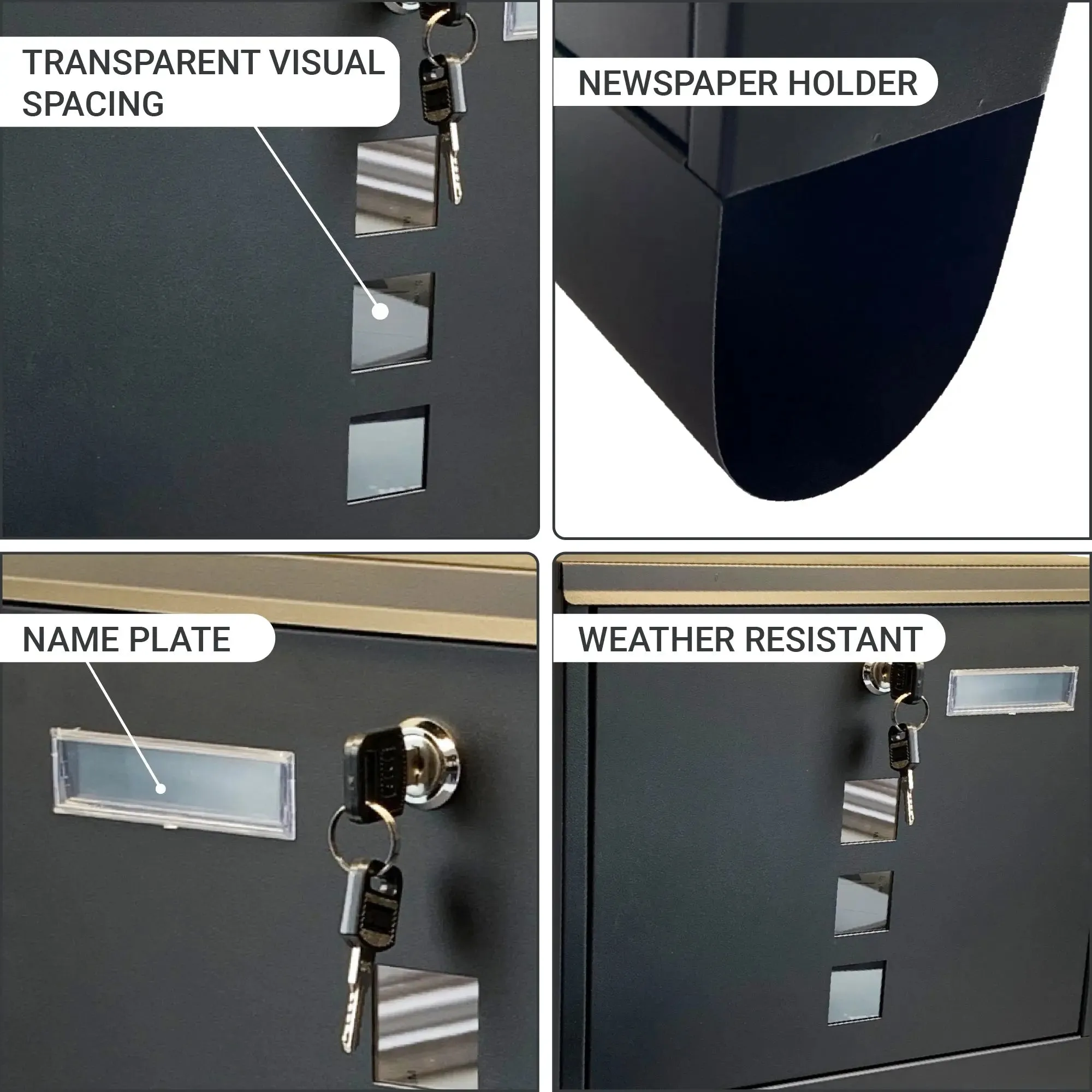 Buckingham Wall Mounted Large Steel Lockable Mail Box Post Letter Box Newspaper Slot Premium , Black