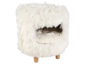 CAT HOUSE WITH LONG PLUSH 31x31x34cm white
