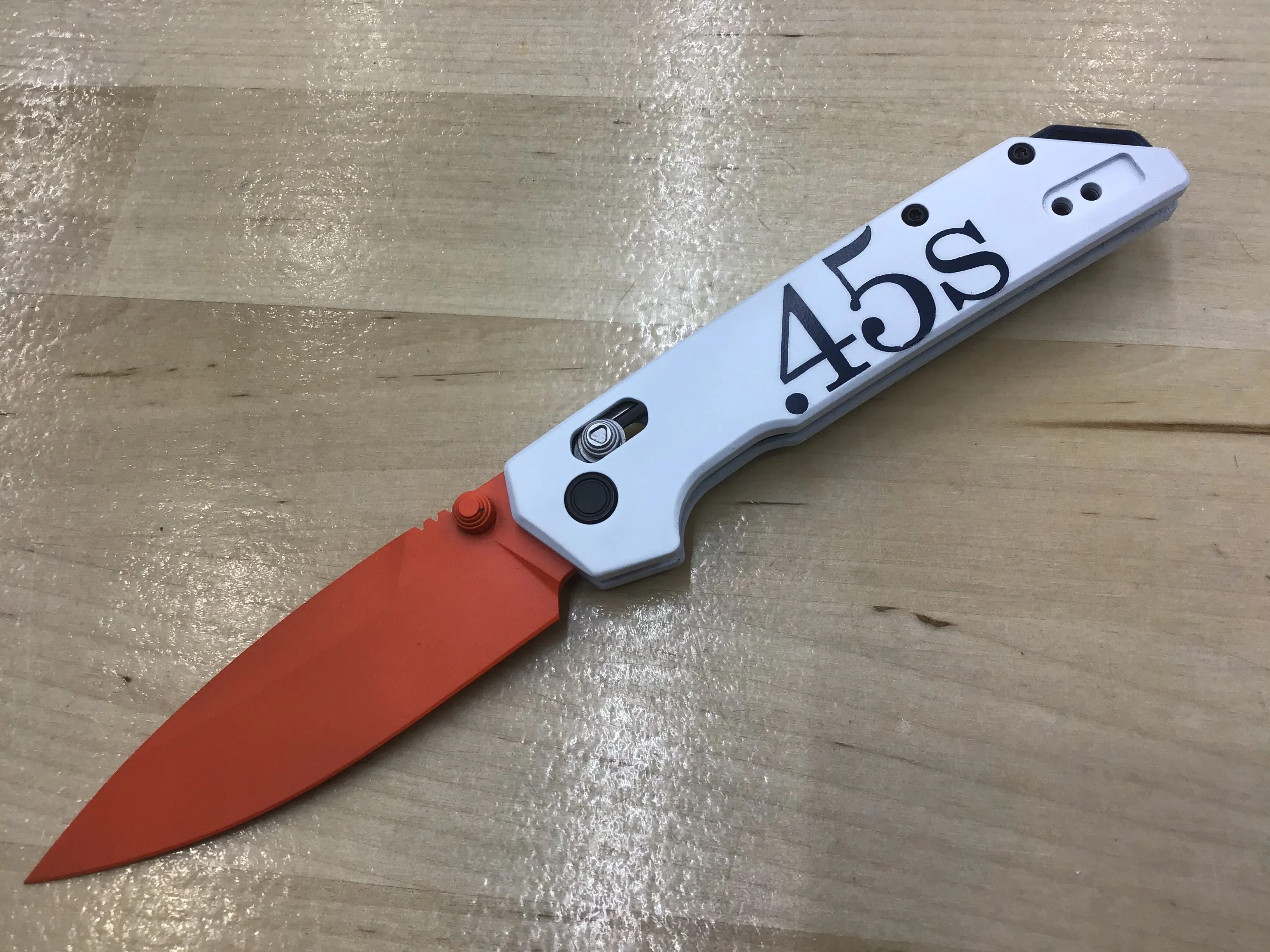Custom Kershaw Iridium Astros 1960’s Theme D2 Blade Orange Cerakote White Cerakoted Aluminum Handle