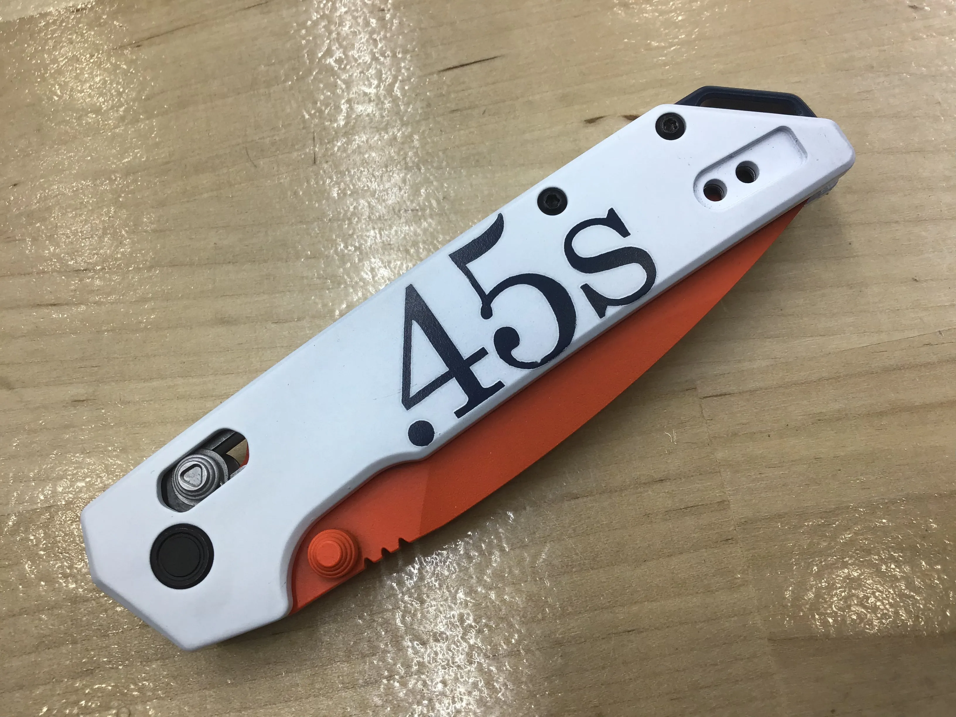 Custom Kershaw Iridium Astros 1960’s Theme D2 Blade Orange Cerakote White Cerakoted Aluminum Handle
