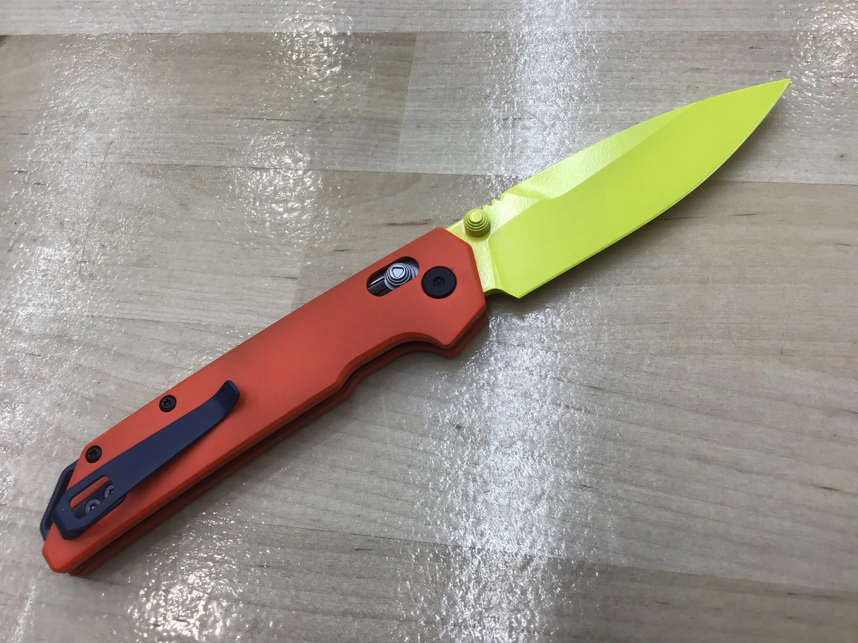 Custom Kershaw Iridium Astros 1970’s Theme D2 Blade Yellow Cerakote Orange Cerakoted Aluminum Handle