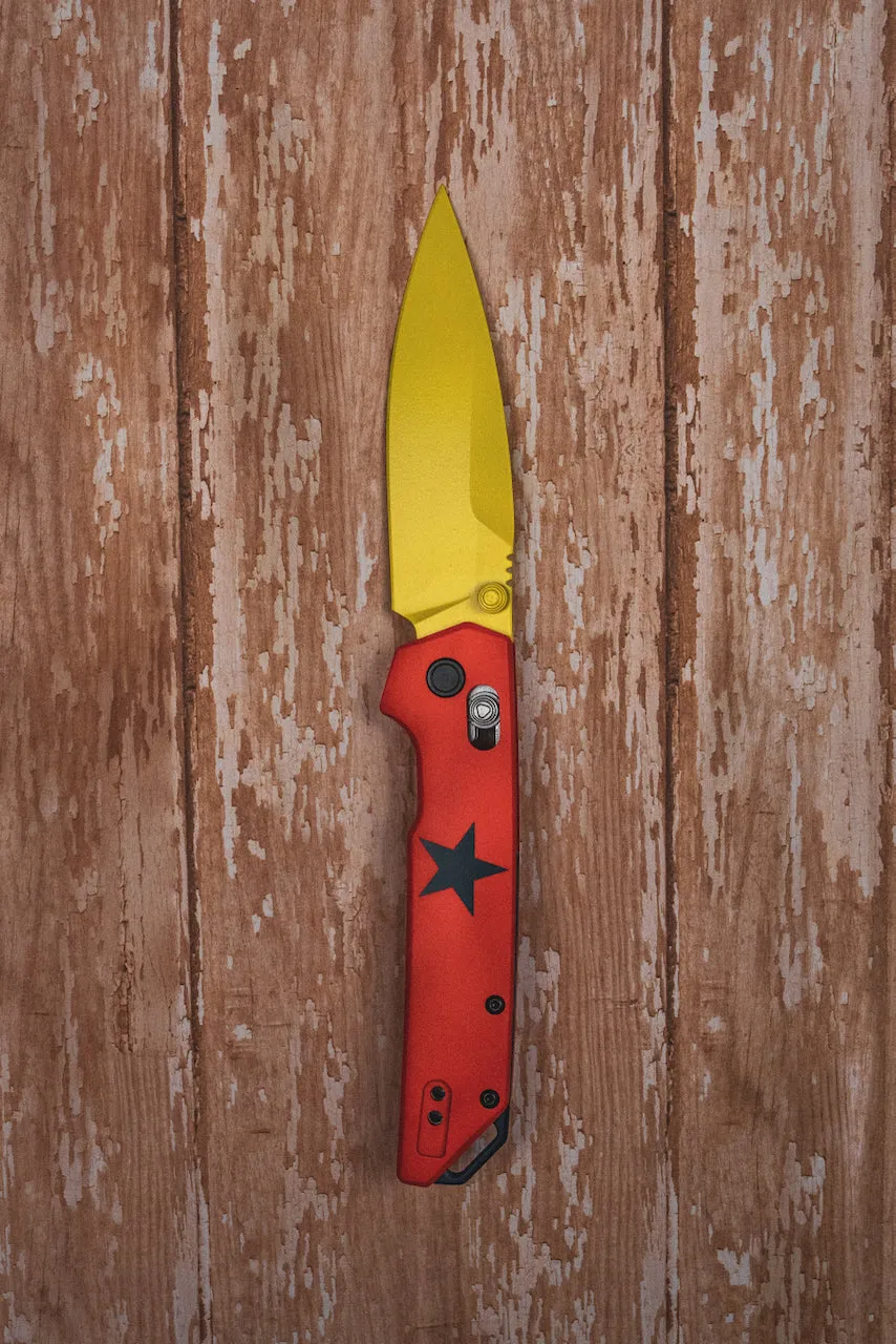 Custom Kershaw Iridium Astros 1970’s Theme D2 Blade Yellow Cerakote Orange Cerakoted Aluminum Handle