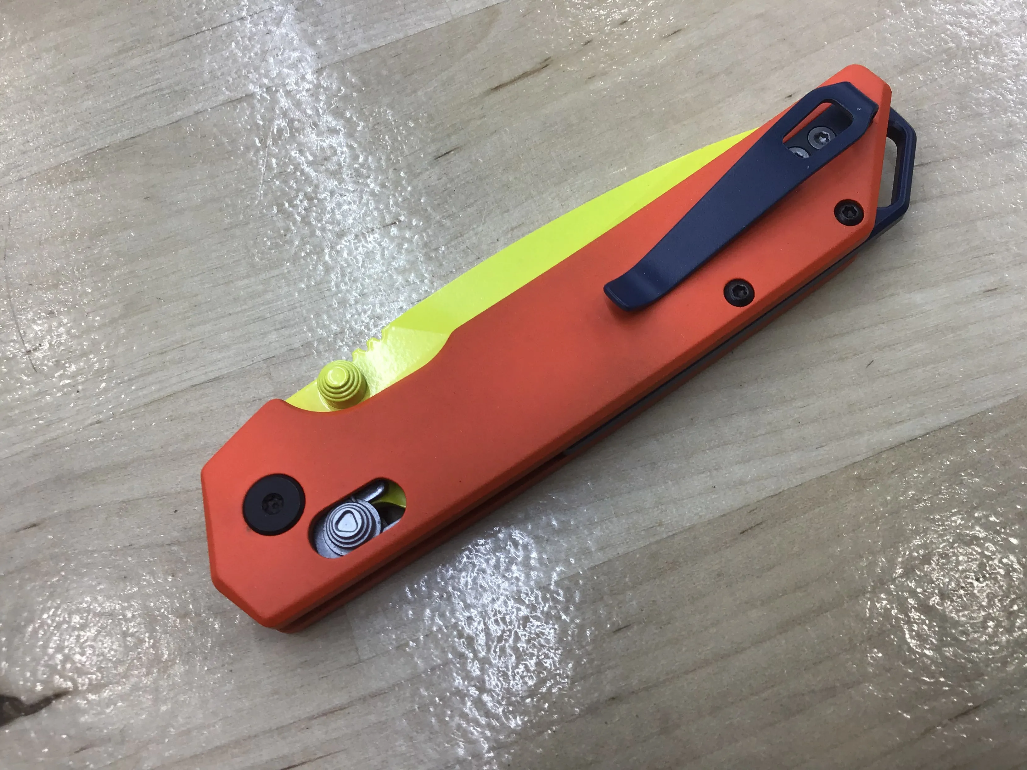 Custom Kershaw Iridium Astros 1970’s Theme D2 Blade Yellow Cerakote Orange Cerakoted Aluminum Handle