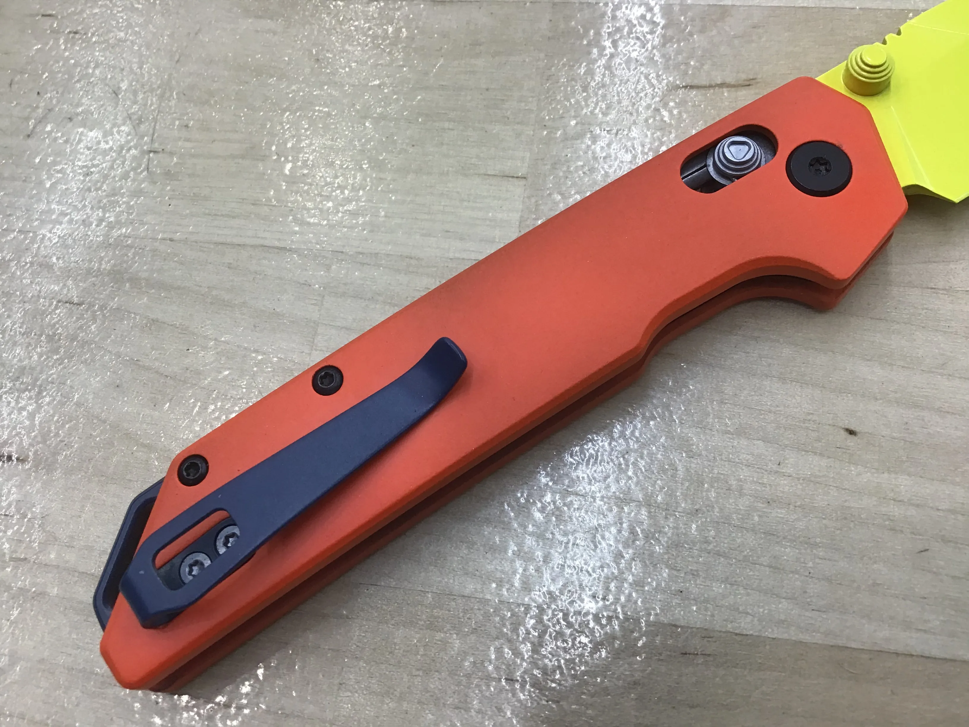 Custom Kershaw Iridium Astros 1970’s Theme D2 Blade Yellow Cerakote Orange Cerakoted Aluminum Handle