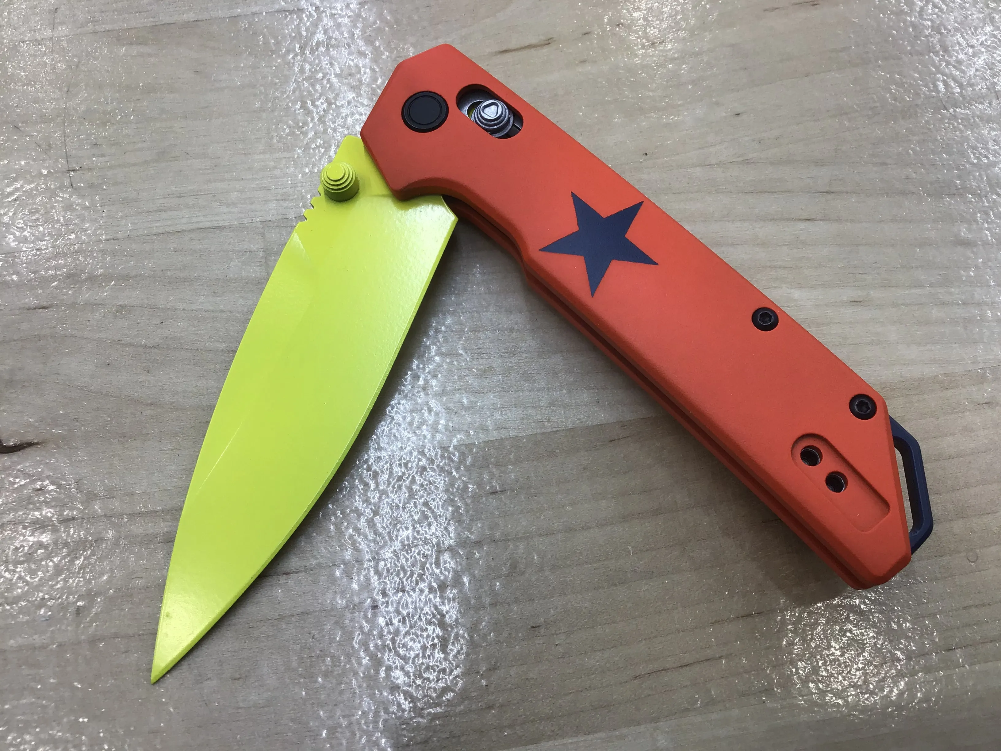 Custom Kershaw Iridium Astros 1970’s Theme D2 Blade Yellow Cerakote Orange Cerakoted Aluminum Handle