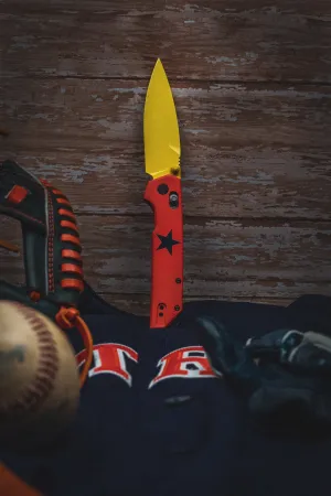 Custom Kershaw Iridium Astros 1970’s Theme D2 Blade Yellow Cerakote Orange Cerakoted Aluminum Handle