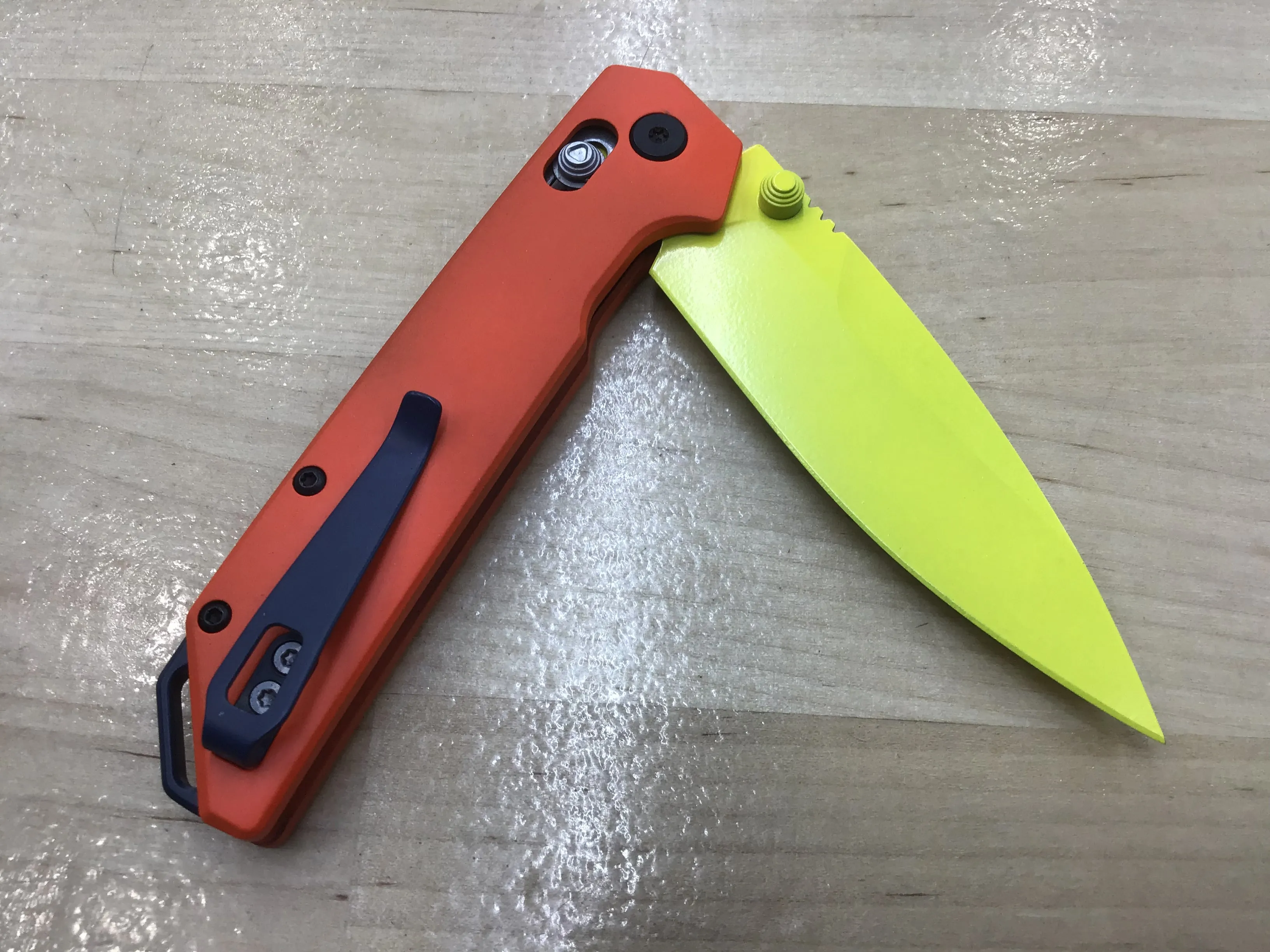 Custom Kershaw Iridium Astros 1970’s Theme D2 Blade Yellow Cerakote Orange Cerakoted Aluminum Handle