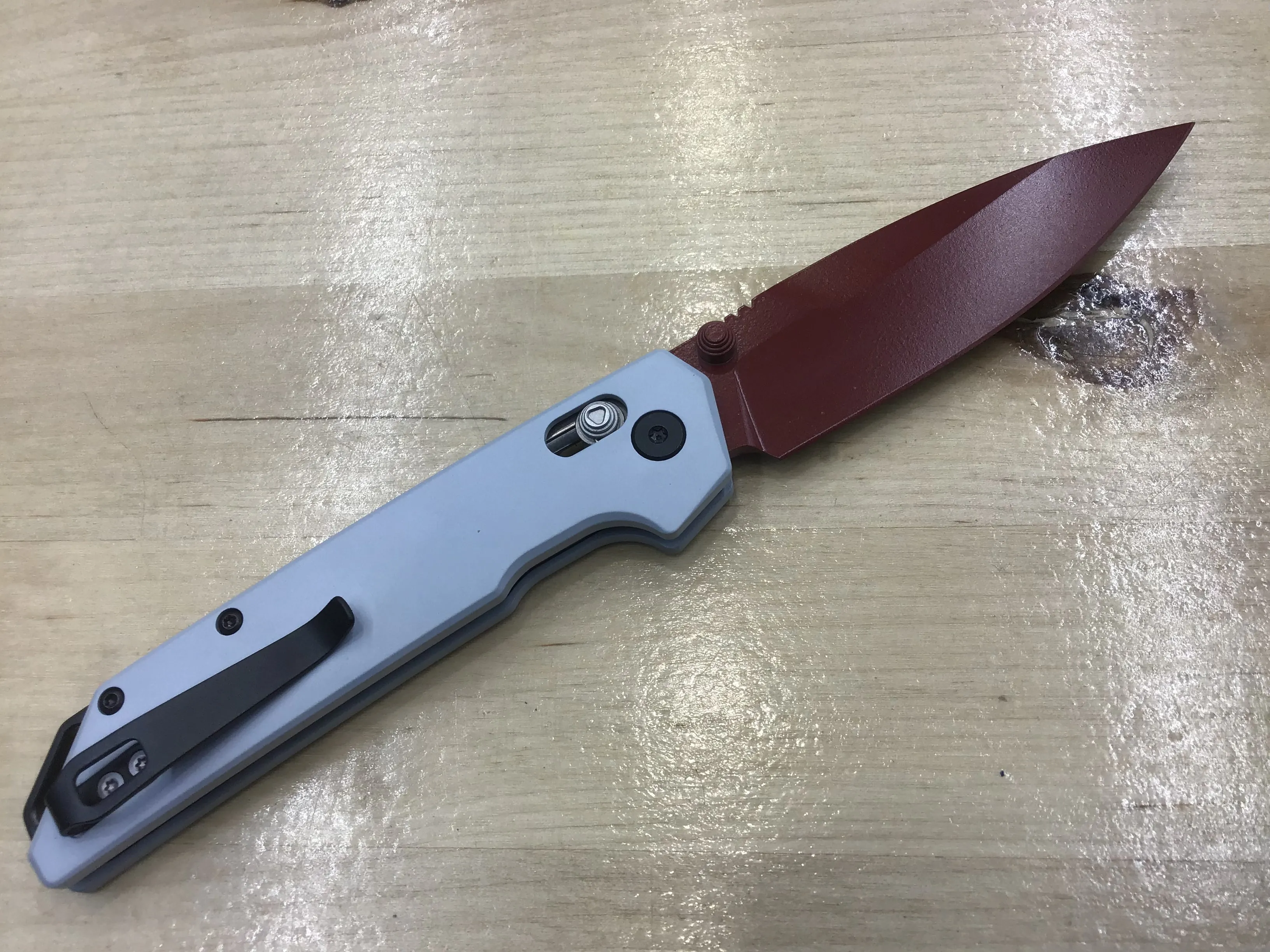 Custom Kershaw Iridium Astros 2000’s Theme D2 Blade Burgundy Cerakote Grey Cerakoted Aluminum