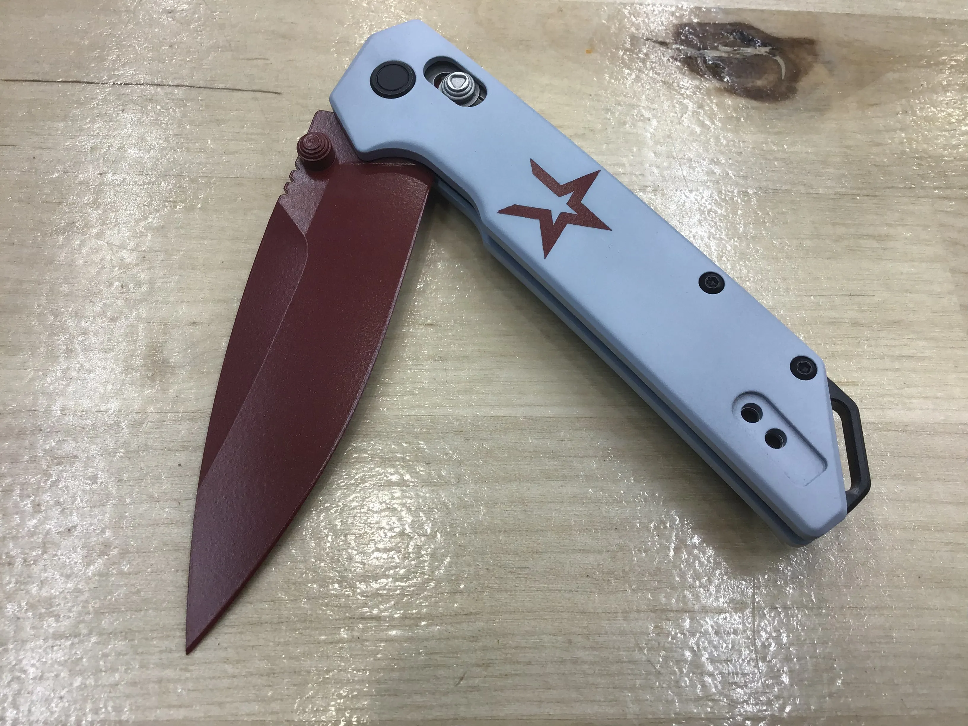 Custom Kershaw Iridium Astros 2000’s Theme D2 Blade Burgundy Cerakote Grey Cerakoted Aluminum