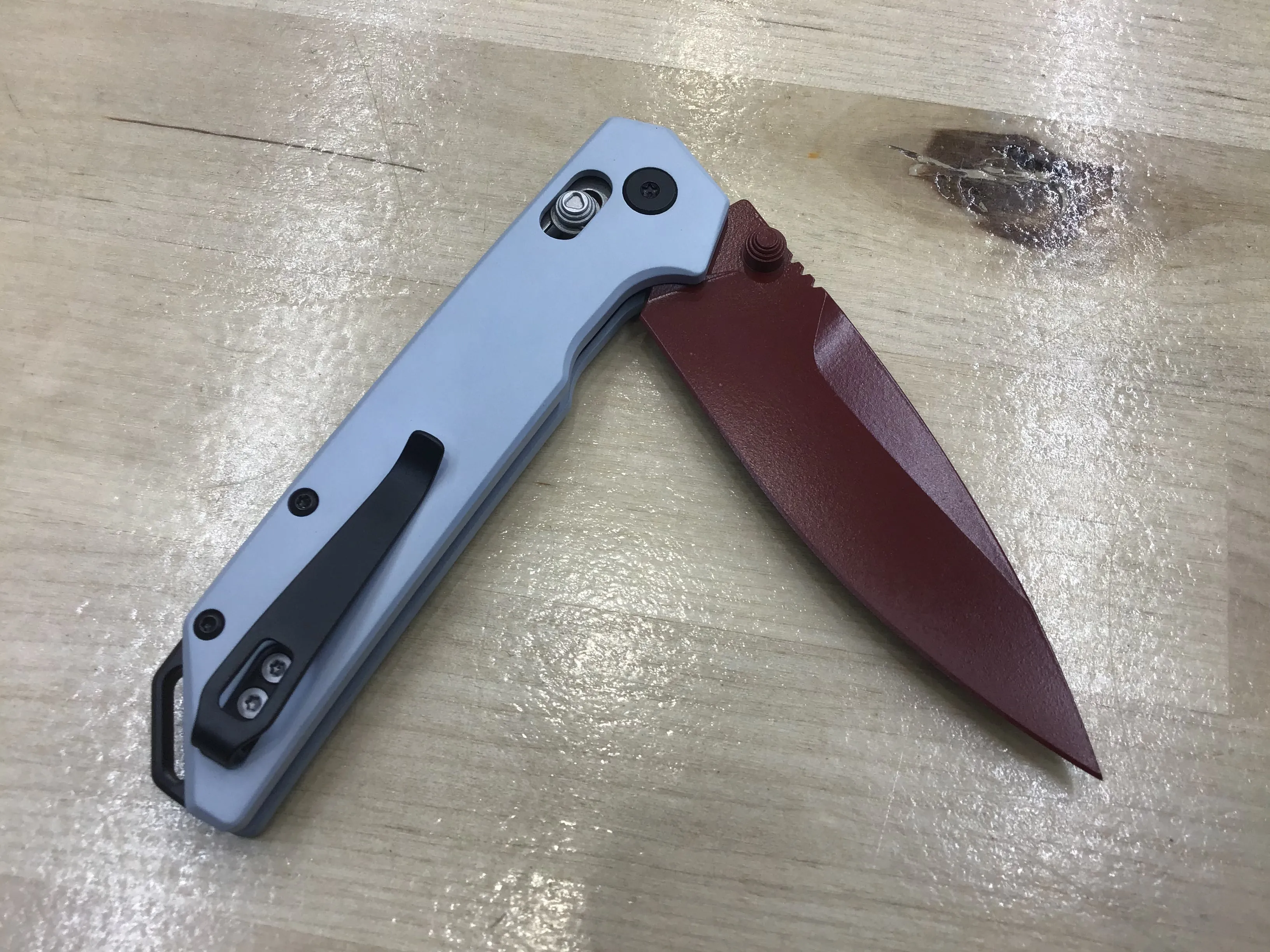 Custom Kershaw Iridium Astros 2000’s Theme D2 Blade Burgundy Cerakote Grey Cerakoted Aluminum