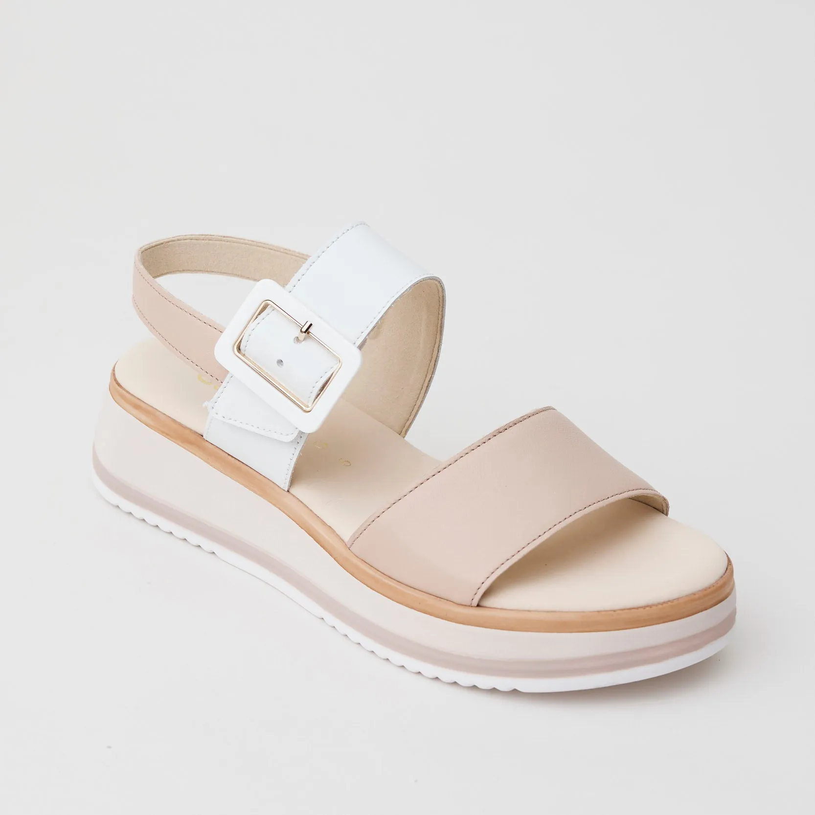 Gabor Pink and White Leather Sandals