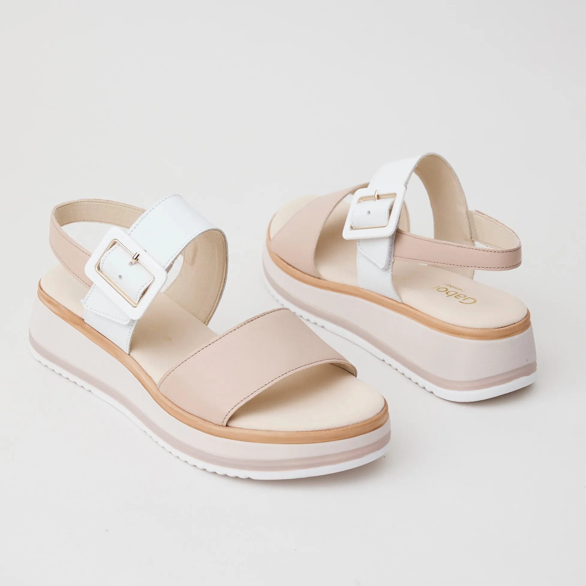Gabor Pink and White Leather Sandals