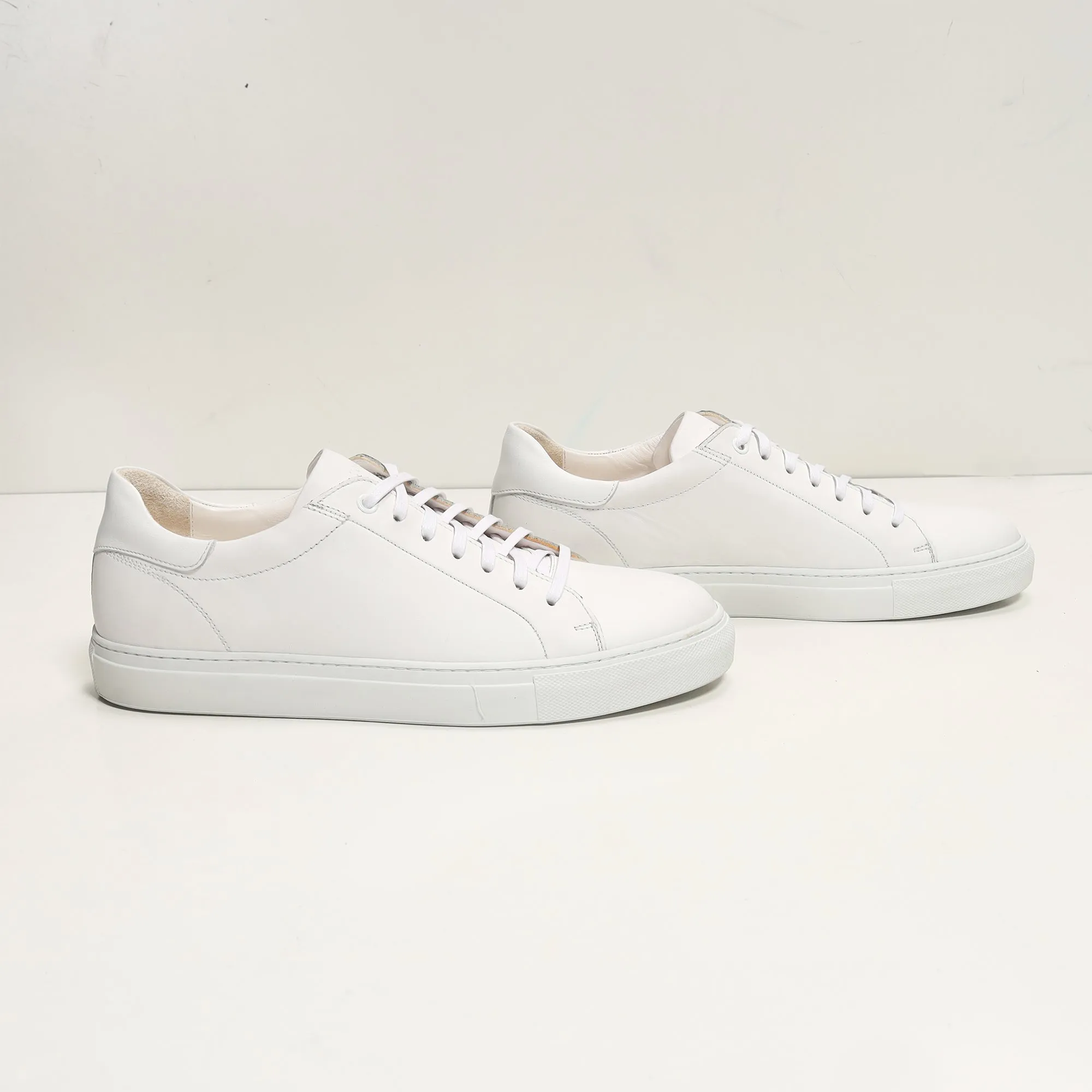 Genuine Leather Court Sneakers - White