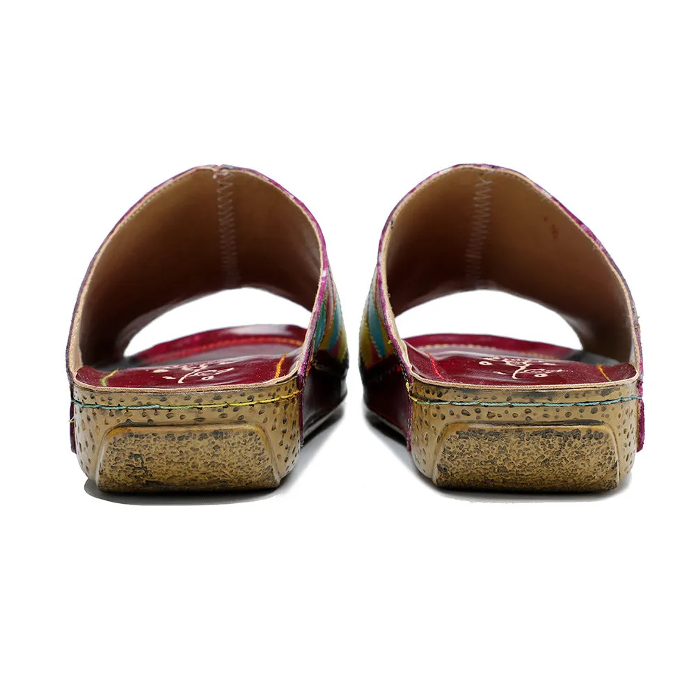 Genuine Leather Hand-polished Retro Contrasting Color Plaid Comfortable Flat-bottomed Slippers