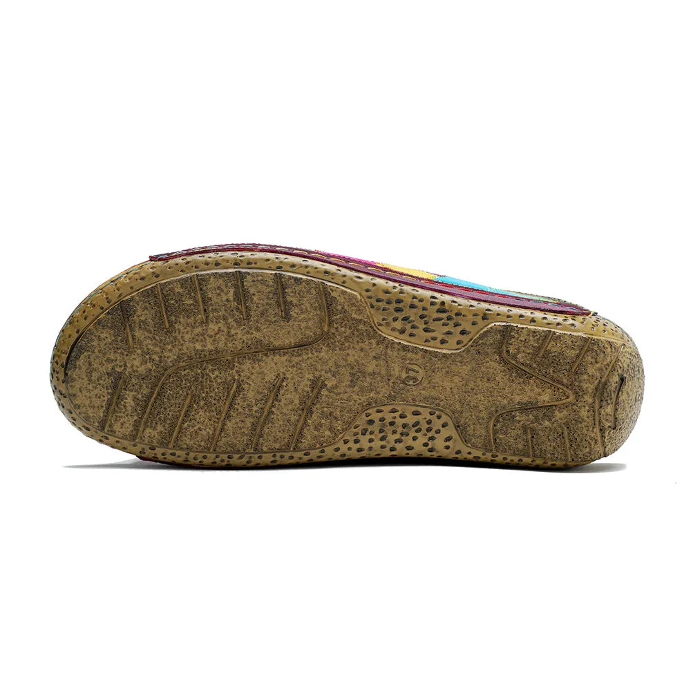 Genuine Leather Hand-polished Retro Contrasting Color Plaid Comfortable Flat-bottomed Slippers