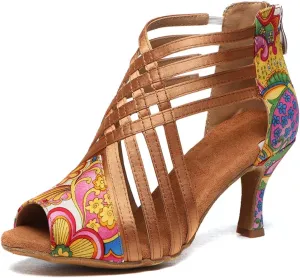 HIPPOSEUS Women Peep Toe Latin Dance Shoes with Zipper Salsa Bachata Ballroom Ankle Dance Shoes,Model L569
