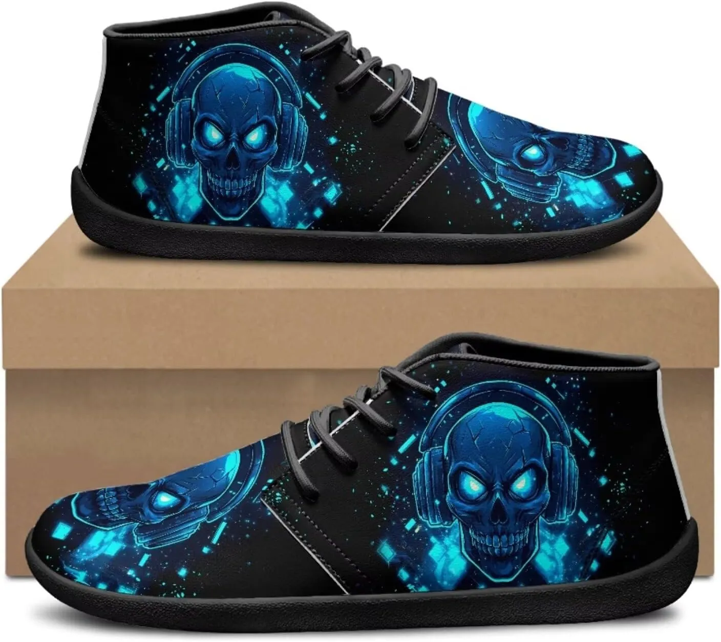 Jeiento Men's Gothic Skull Walking Shoes Wide Toe Barefoot Shoes Zero Drop Casual Sneakers