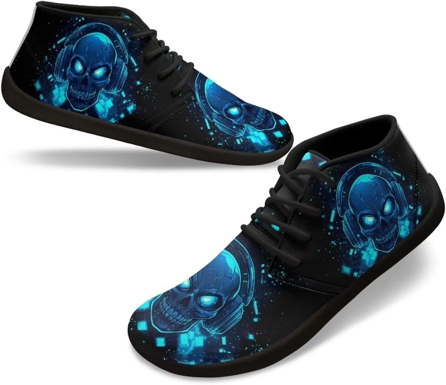 Jeiento Men's Gothic Skull Walking Shoes Wide Toe Barefoot Shoes Zero Drop Casual Sneakers
