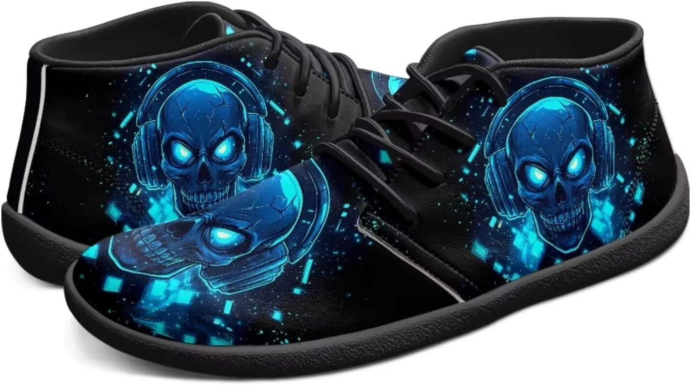 Jeiento Men's Gothic Skull Walking Shoes Wide Toe Barefoot Shoes Zero Drop Casual Sneakers
