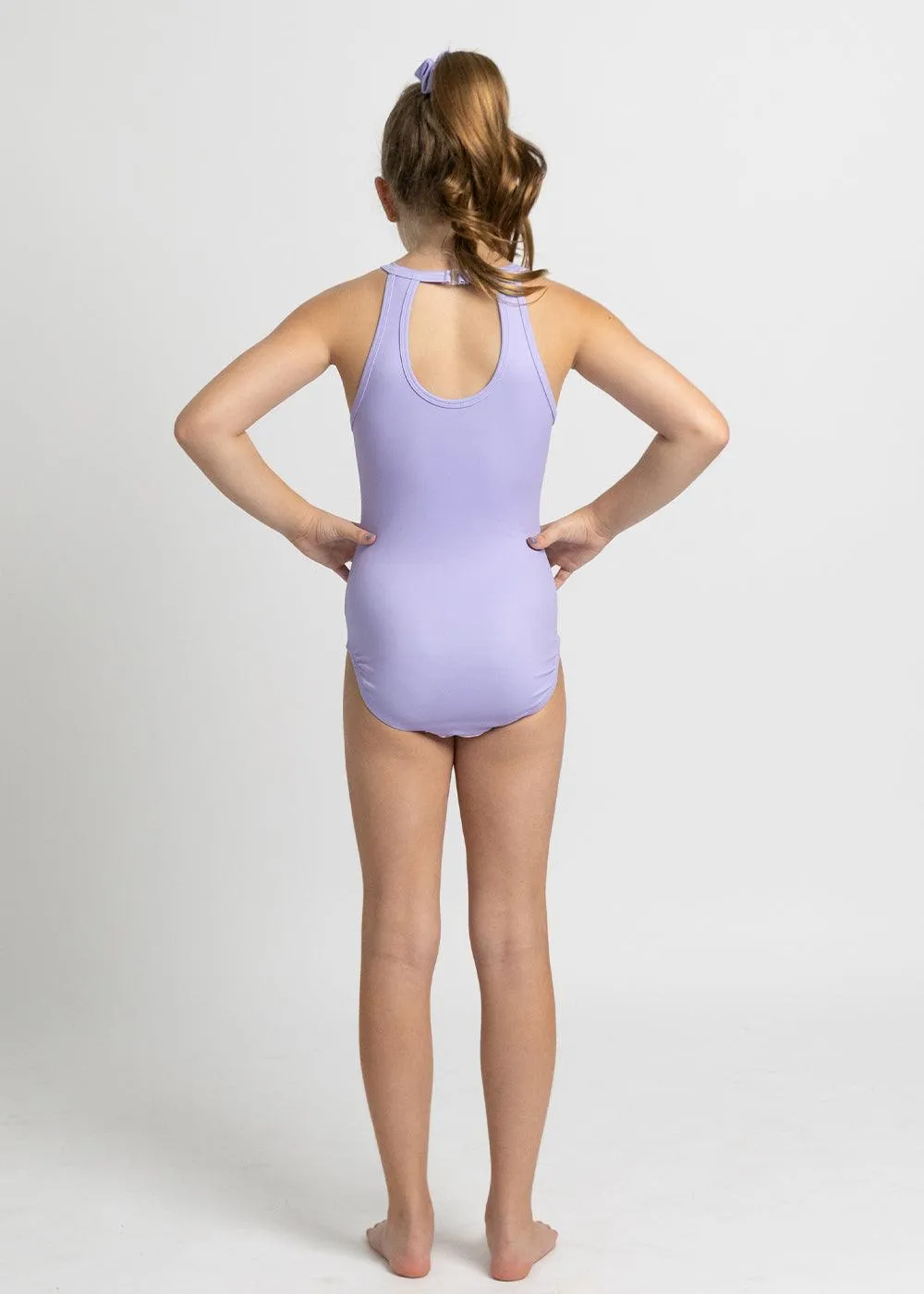 Lavender Line Open Back Gymnastics Leotard Outfit Set