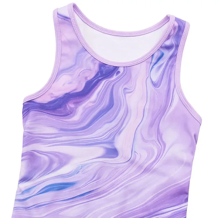 Lavender Line Pattern Unitard for Girls