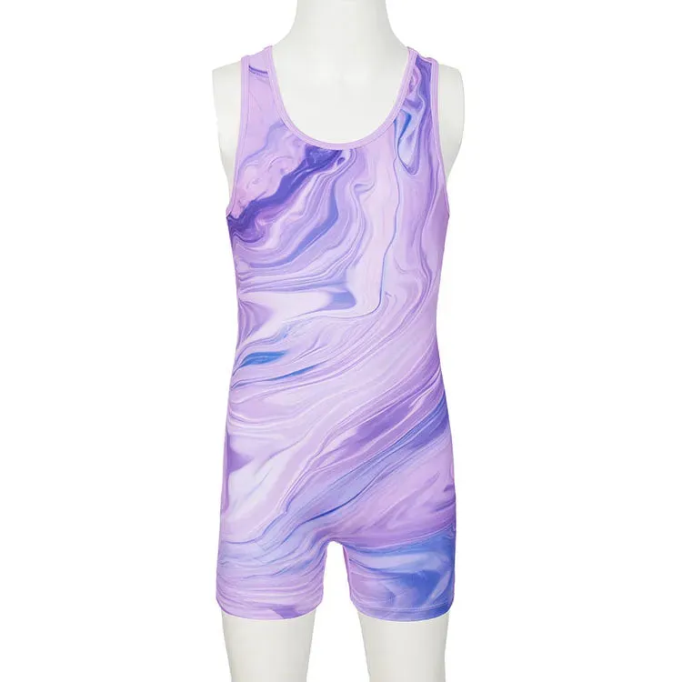Lavender Line Pattern Unitard for Girls