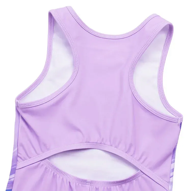 Lavender Line Pattern Unitard for Girls