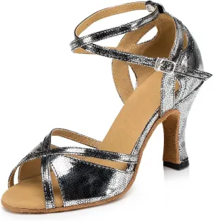 Minishion L202 Women's Flare Heel PU Leather Latin Salsa Ballroom Dance Shoes