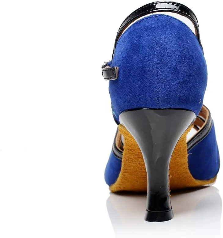 Minishion QJ6226 Women's Color Block Satin Latin Salsa Dance Shoes