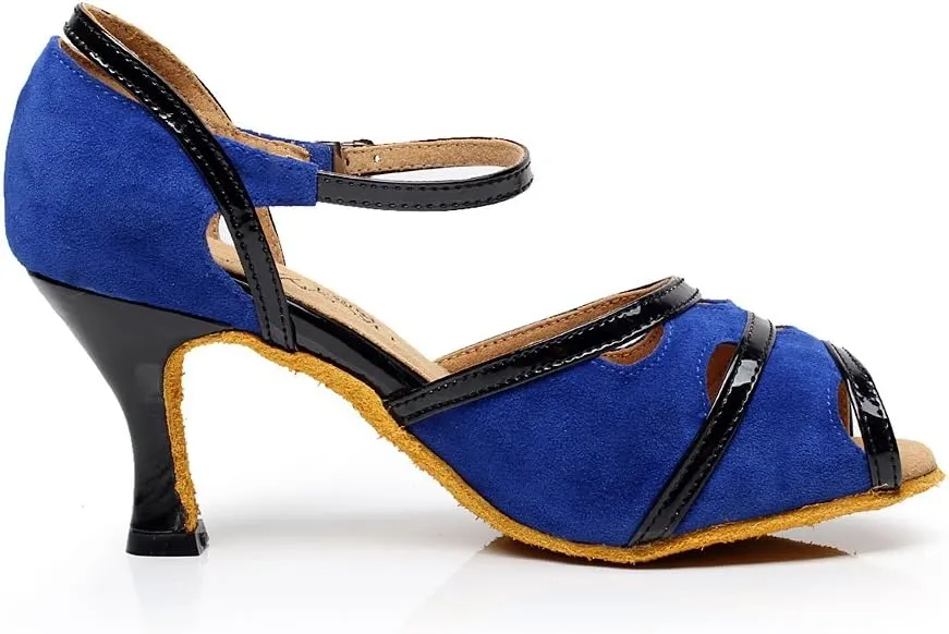 Minishion QJ6226 Women's Color Block Satin Latin Salsa Dance Shoes