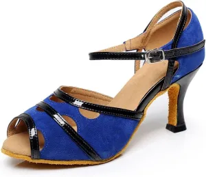 Minishion QJ6226 Women's Color Block Satin Latin Salsa Dance Shoes
