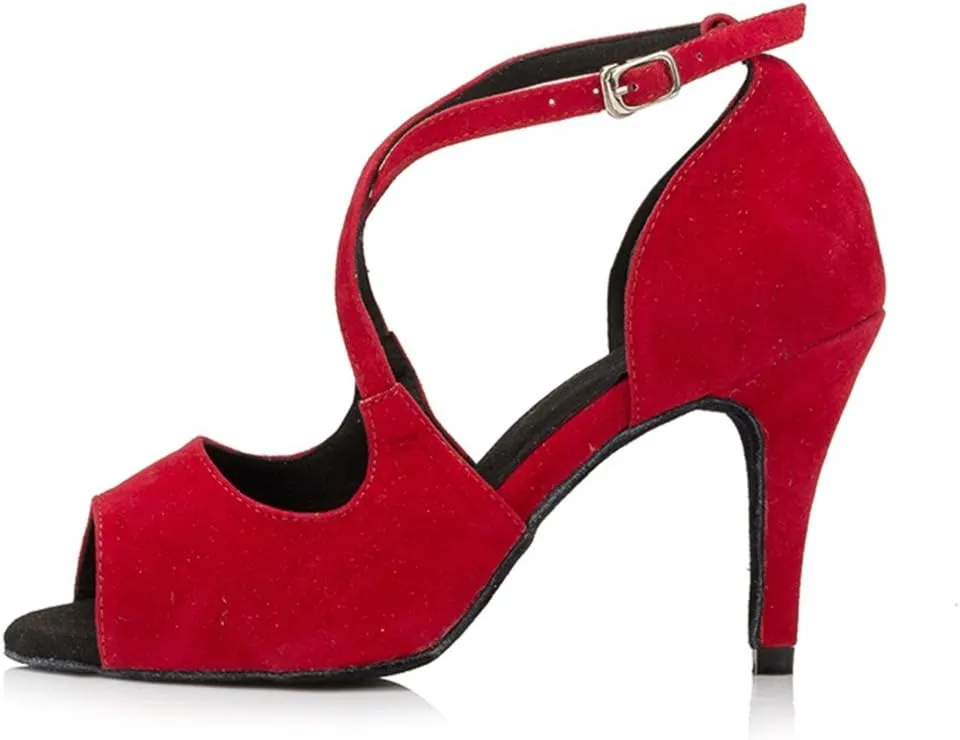 Minishion Women's TH050 Stiletto High Heel Suede Leather Wedding Ballroom Latin Taogo Dance Sandals
