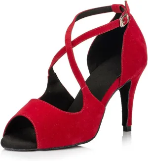 Minishion Women's TH050 Stiletto High Heel Suede Leather Wedding Ballroom Latin Taogo Dance Sandals