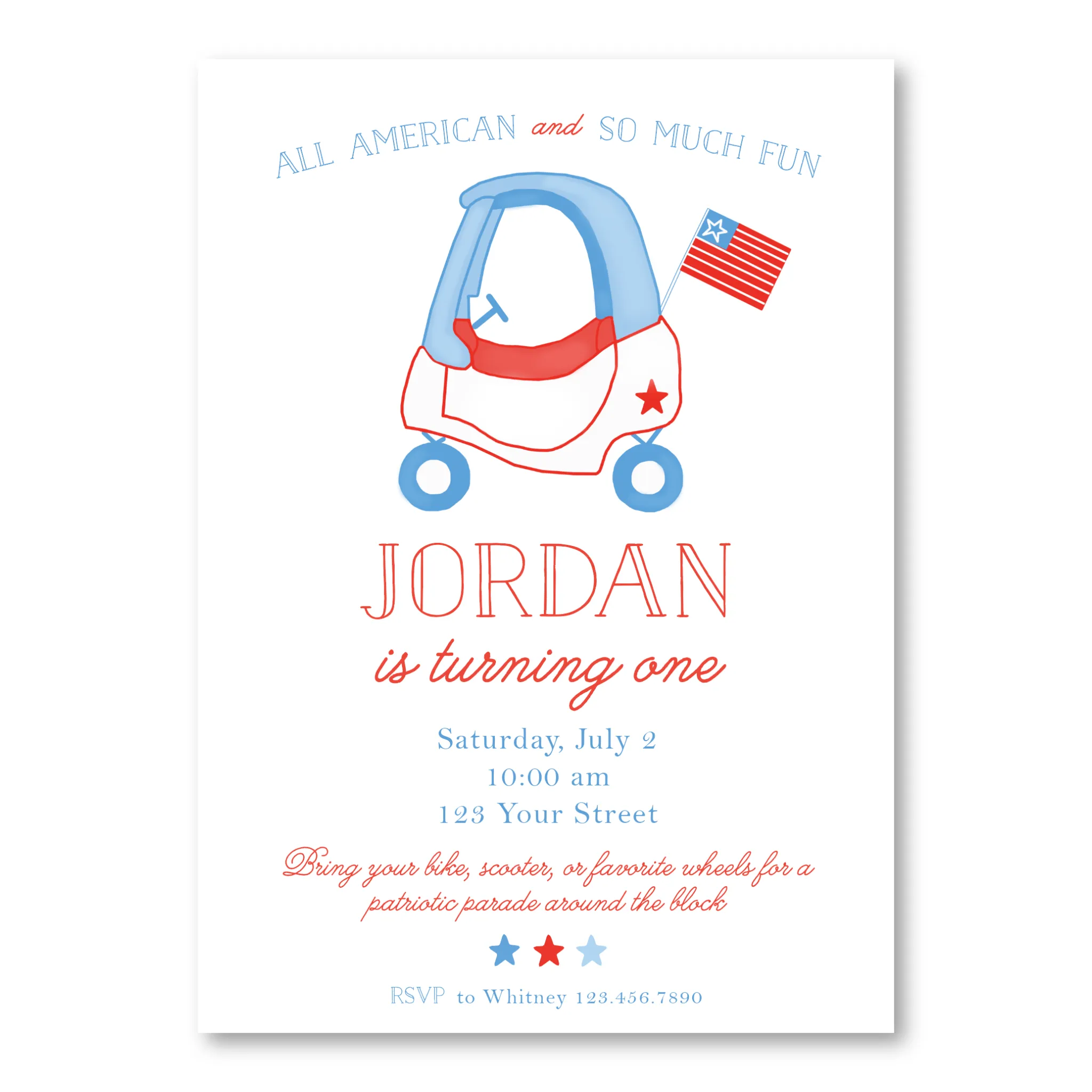 Patriotic Cozy Coup Birthday Invitations