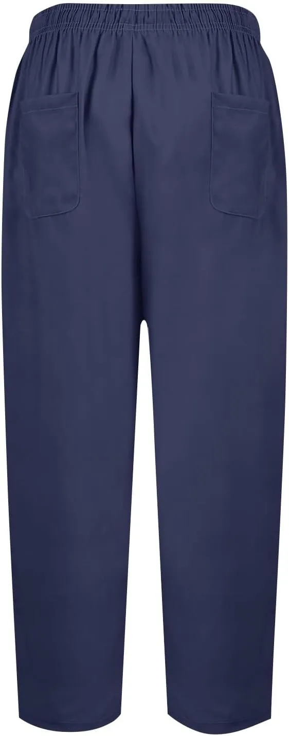 Plus Size Pants for Women Summer Drawstring High Waist Straight Leg Slacks Solid Color Travel Trousers with Pockets