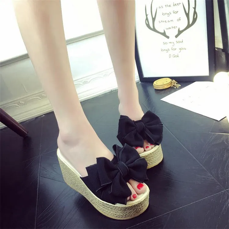 PU Slope Heel Peep-toe Slipper Sandals