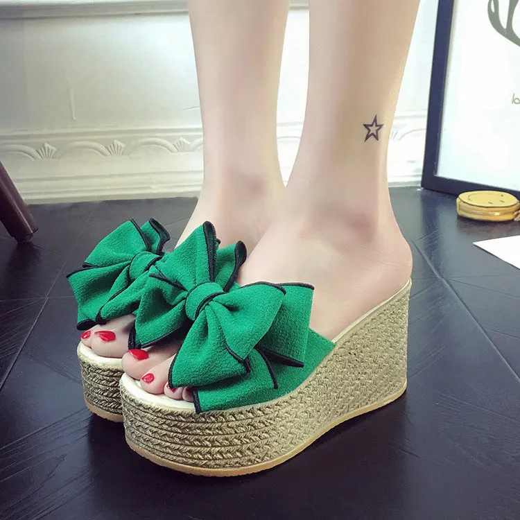 PU Slope Heel Peep-toe Slipper Sandals