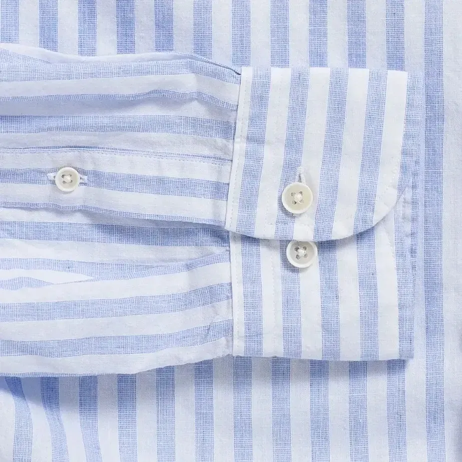 The Light Blue Barlotta Cotton Linen Stripe Custom Shirt