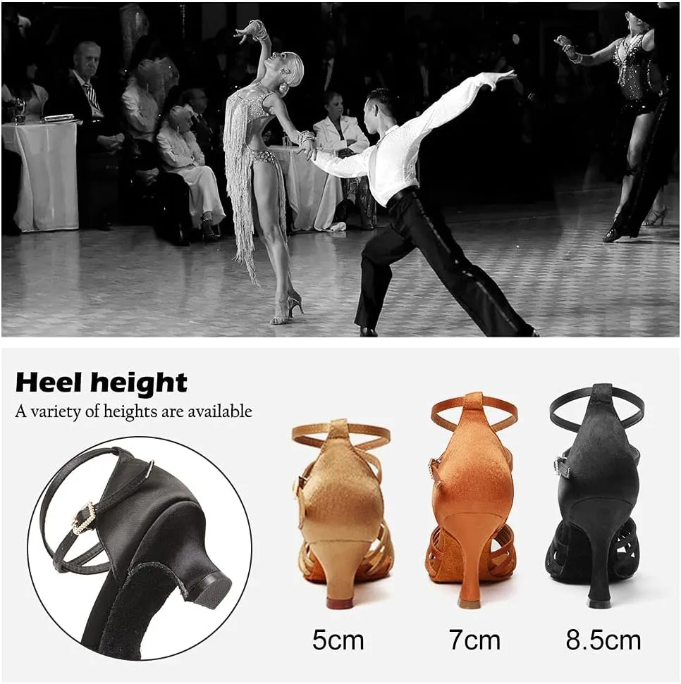 TINRYMX Women's Latin Dance Shoes Satin Ballroom Salsa Cha-cha Professional Practice Dance Shoes,Model-EM217