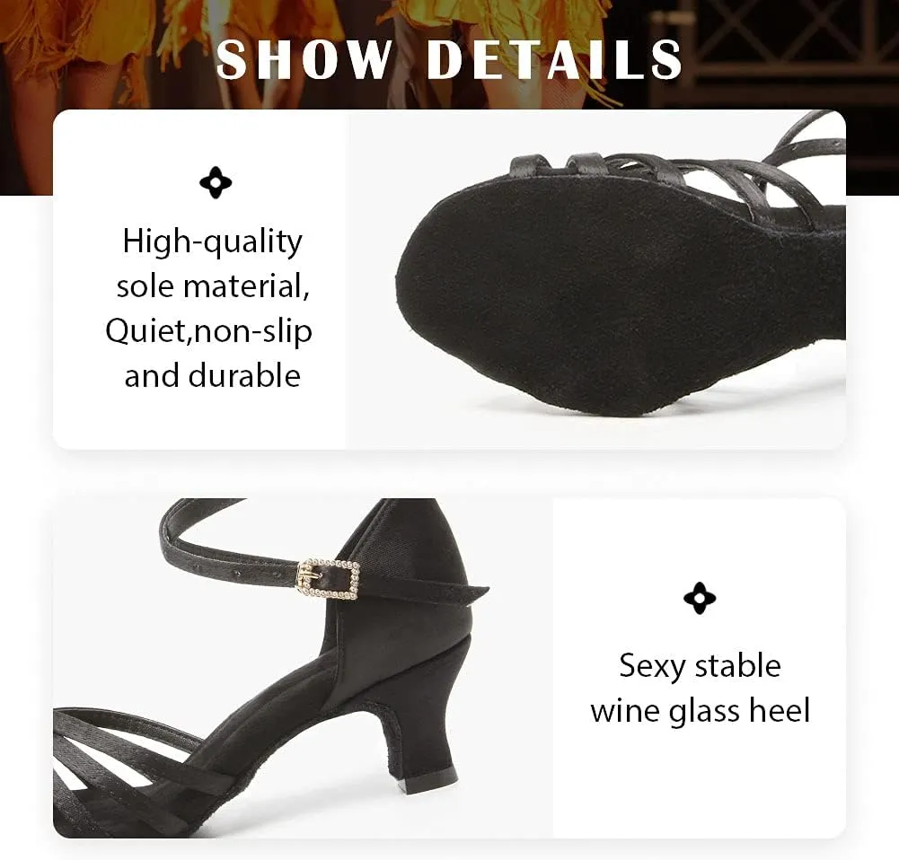 TINRYMX Women's Latin Dance Shoes Satin Ballroom Salsa Cha-cha Professional Practice Dance Shoes,Model-EM217