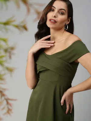 Women Olive Fit and Flare Dress