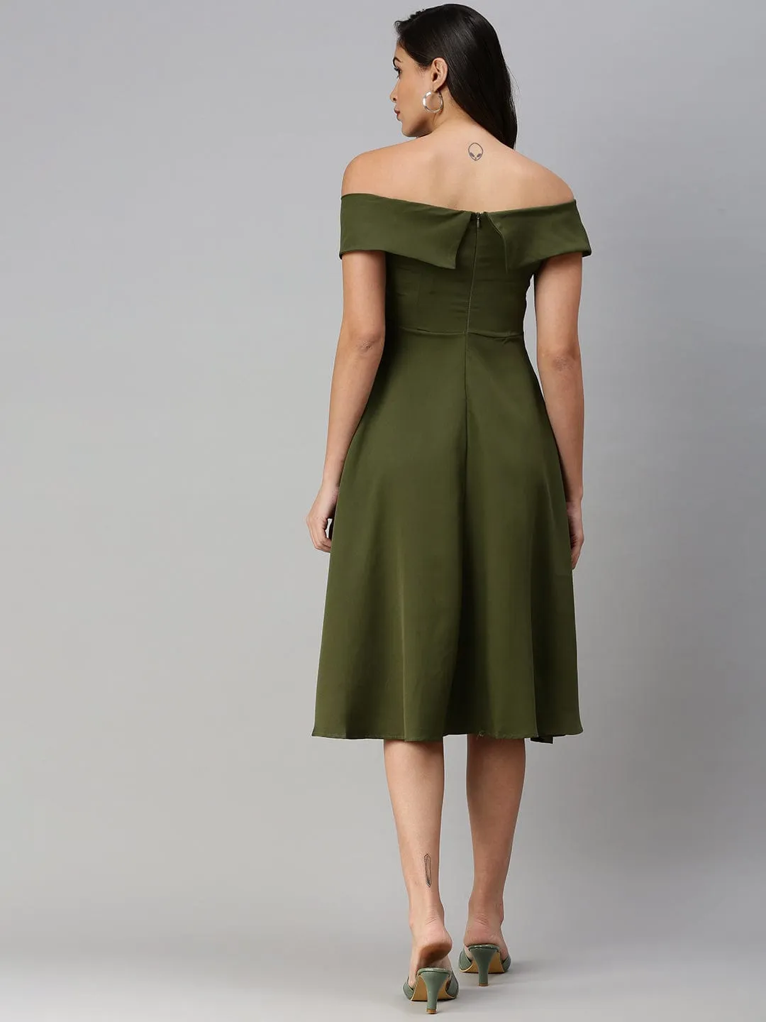 Women Olive Fit and Flare Dress