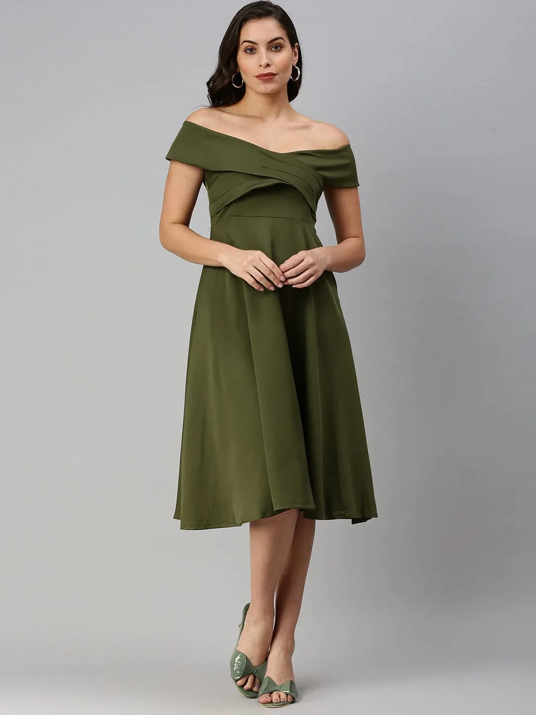 Women Olive Fit and Flare Dress
