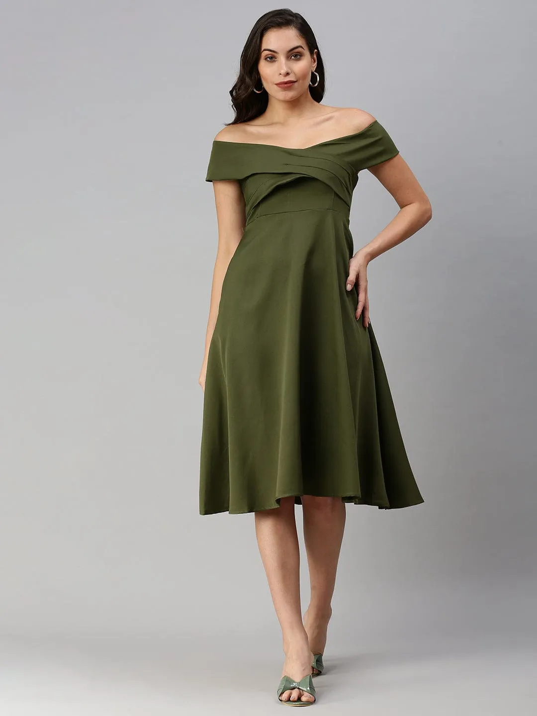 Women Olive Fit and Flare Dress